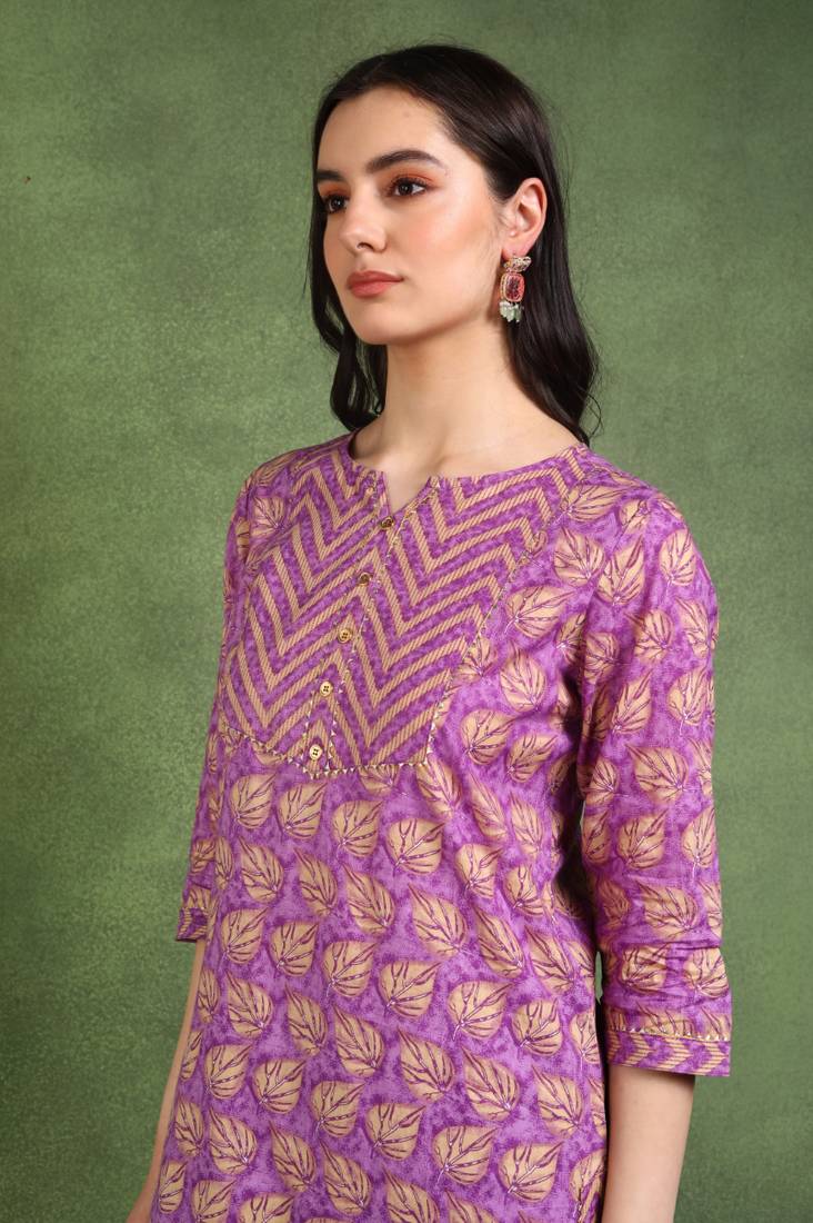 Yash gallery women's cotton floral printed gotta patti straight kurta with printed pant & dupatta