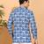  men's cotton handblock print  nehru collar with  solid fashion patti short kurta (blue )