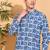  men's cotton handblock print  nehru collar with  solid fashion patti short kurta (blue )