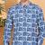  men's cotton handblock print  nehru collar with  solid fashion patti short kurta (blue )
