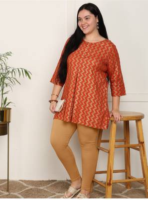  women's rayon staple plus size zig-zag print a-line short kurti (orange) 4