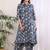  women's printed cotton calf length mandarin collar 3/4th sleeve straight kurta pant and duptta (indigo)