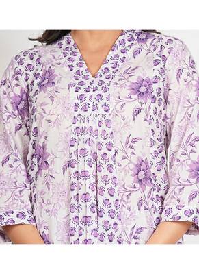  women's cotton calf length 3/4th sleeve v-neck floral printed anarkali kurta with printed pant & dupatta 4