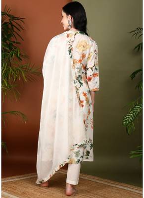 Yash gallery women's cotton cambric floral print straight kurta with pant and duptta (multi) 2