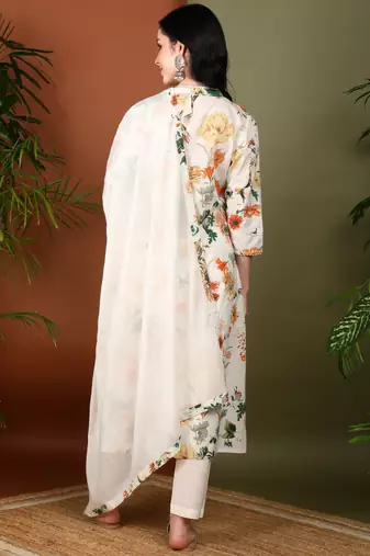 Yash gallery women's cotton cambric floral print straight kurta with pant and duptta (multi)