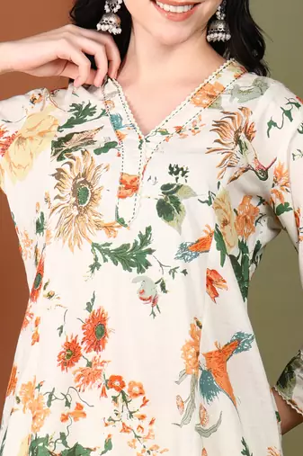 Yash gallery women's cotton cambric floral print straight kurta with pant and duptta (multi)