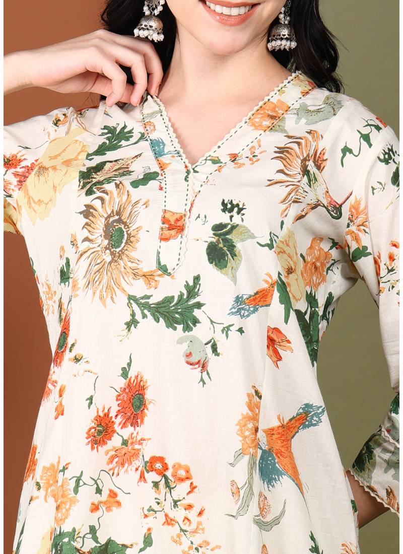 Yash gallery women's cotton cambric floral print straight kurta with pant and duptta (multi)