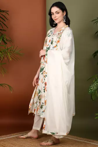 Yash gallery women's cotton cambric floral print straight kurta with pant and duptta (multi)