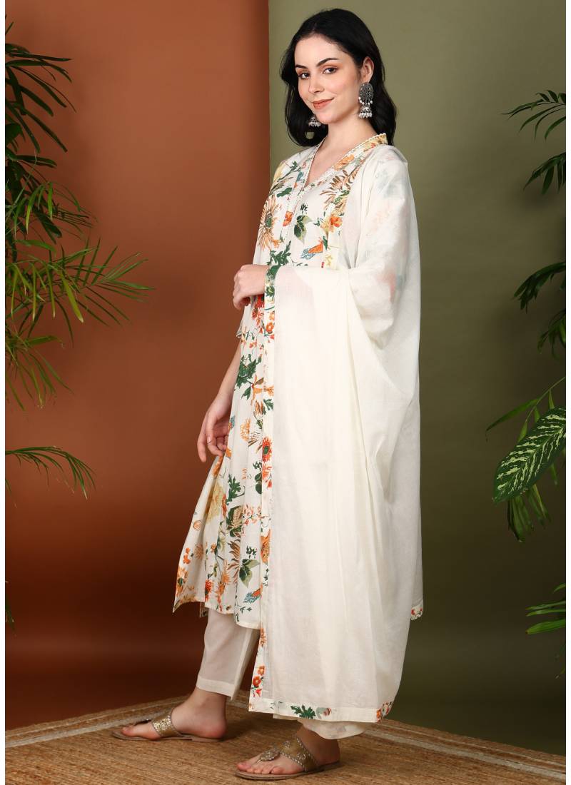 Yash gallery women's cotton cambric floral print straight kurta with pant and duptta (multi)