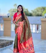  Dark green color zari weawing Meenakari design  Pethani silk saree