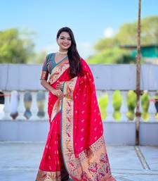  Hot pink color zari weawing Meenakari design  Pethani silk saree