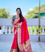  Hot pink color zari weawing Meenakari design  Pethani silk saree