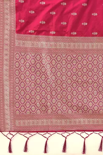 Pink jaquard silk woven zari work traditional saree with unstitch blouse