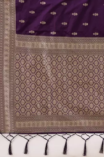 Purple jaquard silk woven zari work traditional saree with unstitch blouse