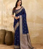 Navyblue jaquard silk woven zari work traditional saree with unstitch blouse