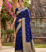Navyblue jaquard silk woven zari work traditional saree with unstitch blouse