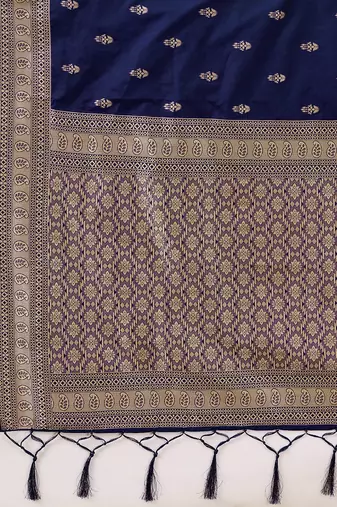 Navyblue jaquard silk woven zari work traditional saree with unstitch blouse