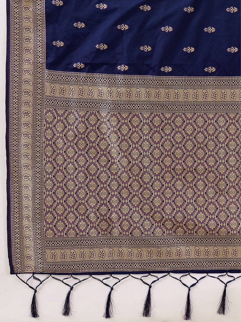 Navyblue jaquard silk woven zari work traditional saree with unstitch blouse