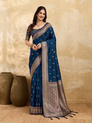 Morpeach jaquard silk woven zari work traditional saree with unstitch blouse 1