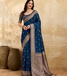 Morpeach jaquard silk woven zari work traditional saree with unstitch blouse