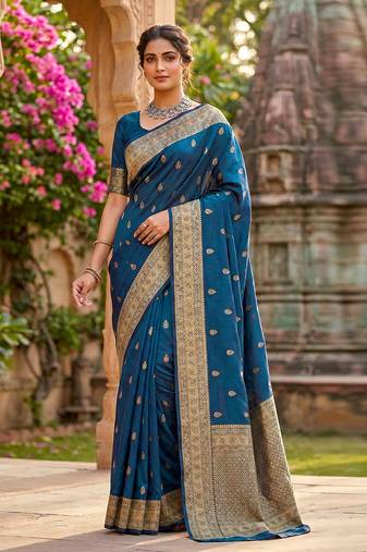 Morpeach jaquard silk woven zari work traditional saree with unstitch blouse