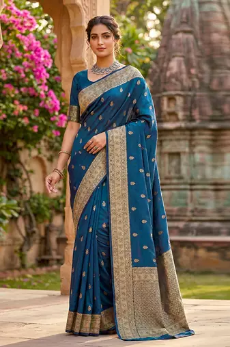 Morpeach jaquard silk woven zari work traditional saree with unstitch blouse