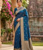 Morpeach jaquard silk woven zari work traditional saree with unstitch blouse