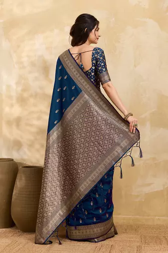 Morpeach jaquard silk woven zari work traditional saree with unstitch blouse