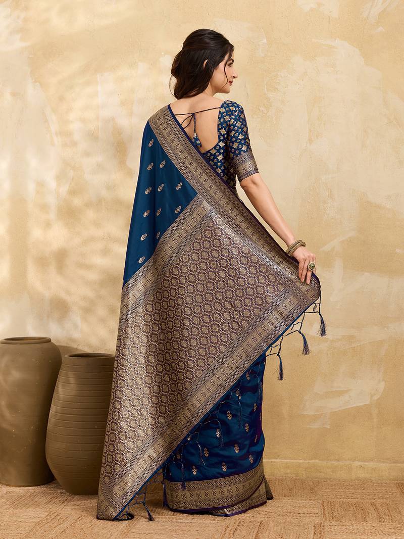Morpeach jaquard silk woven zari work traditional saree with unstitch blouse