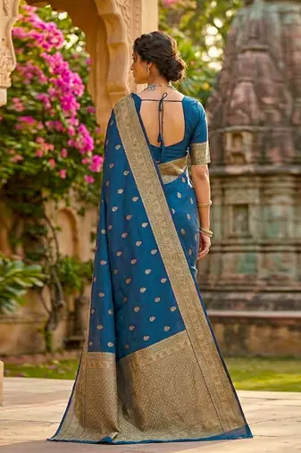 Morpeach jaquard silk woven zari work traditional saree with unstitch blouse
