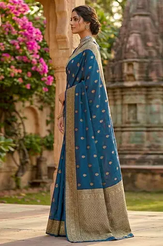 Morpeach jaquard silk woven zari work traditional saree with unstitch blouse