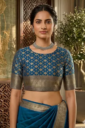 Morpeach jaquard silk woven zari work traditional saree with unstitch blouse