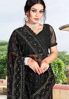 black net saree with sequin embroidery 2