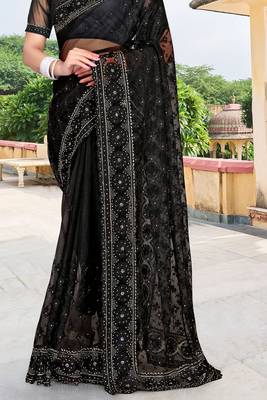 black net saree with sequin embroidery 4