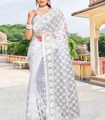 white net saree with sequin zari work