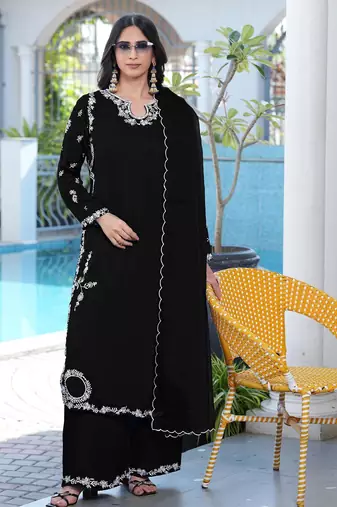 Royal-blue embroidered modal satin stitched straight cut kurta culottes dupatta readymade suits
