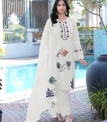 Cream embroidered art silk stitched straight cut kurta pants dupatta readymade suits