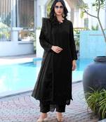 Black embroidered art silk stitched straight cut kurta pants dupatta readymade suits
