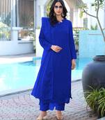 Royal-blue embroidered art silk stitched straight cut kurta pants dupatta readymade suits