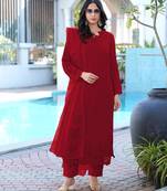 Maroon embroidered art silk stitched straight cut kurta pants dupatta readymade suits