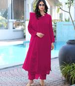 Magenta embroidered art silk stitched straight cut kurta pants dupatta readymade suits