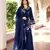 Navy-blue embroidered art silk stitched straight cut kurta culottes dupatta readymade suits