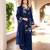 Navy-blue embroidered art silk stitched straight cut kurta culottes dupatta readymade suits