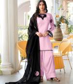 Light-pink embroidered organza stitched straight cut kurta farshi salwar dupatta readymade suits