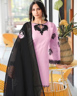 Light-pink embroidered organza stitched straight cut kurta farshi salwar dupatta readymade suits 4