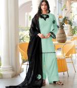 Light-green embroidered organza stitched straight cut kurta farshi salwar dupatta readymade suits