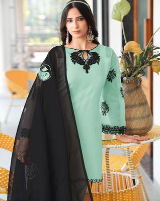 Light-green embroidered organza stitched straight cut kurta farshi salwar dupatta readymade suits 4