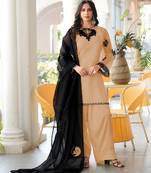 Light-brown embroidered organza stitched straight cut kurta farshi salwar dupatta readymade suits