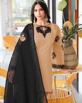 Light-brown embroidered organza stitched straight cut kurta farshi salwar dupatta readymade suits 4
