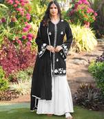 Black hand embroidery modal satin stitched straight cut kurta kalidar palazzo dupatta readymade suits